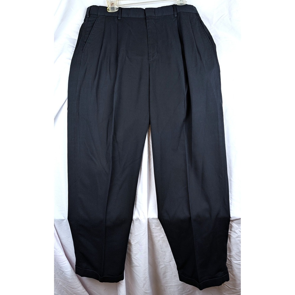 Vintage Mens Pleated Cuffed Dress Pants Black Tencel Wool Blend 38x30